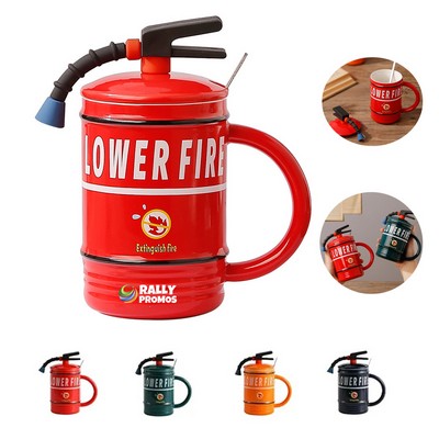 Fire Extinguisher Ceramic Mug with Lid and Spoon
